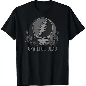 Casual Cotton shortsleeve tees Grateful Dead Grey Tonal Steal Your Face Logo Vintage Band T-Shirt