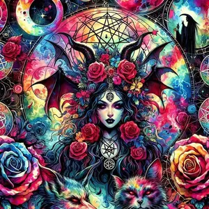 1pcs 5D DIY diamond painting set, 5D diamond art set, animation, magical flowers, fox, moon diamond painting set full round drill DIY, mosaic, diamond art, DIY art home decoration, gift.