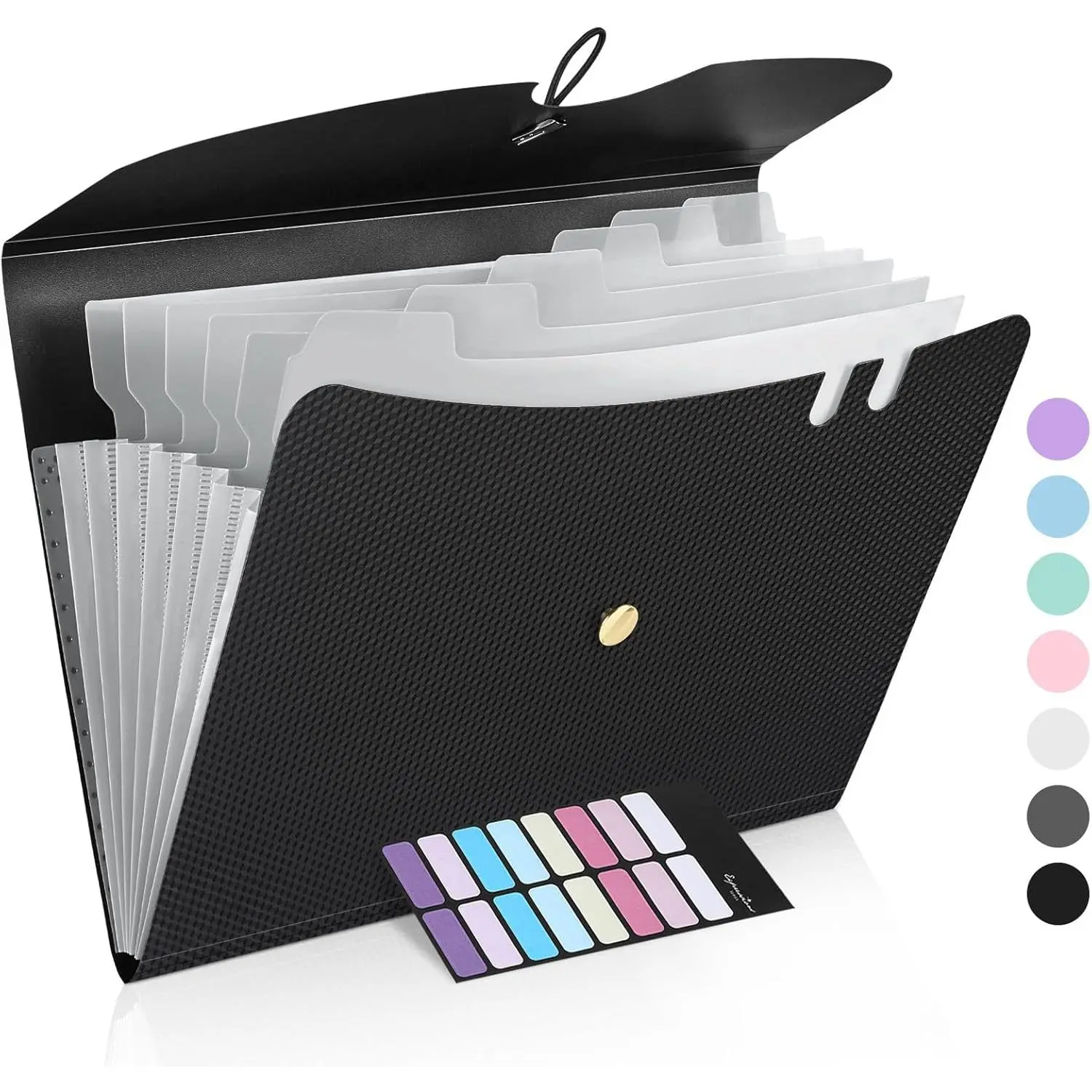 7 Pocket Expanding File Folder, Premium Accordion File Organizer, Letter Size Folders for Documents, Sleek Filing Folders with Bungee Closure, Portable Folders for School Office Supplies, Black