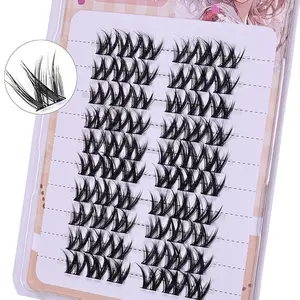 W-shaped Fluffy Cluster Lashes, 1 Box (60 Clusters) Natural Look Lashes, Self Grafting Curl Eyelash, Eye Makeup Enhancement Volumized False Eyelashes for Women, Cosmetic