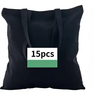 2/6/15-piece set of custom black/white canvas shopping bags. Multi-piece set of lightweight canvas tote bags and eco-friendly bags—perfect as school bags for students, essential storage bags for daily outings, and ideal for art, crafts, and gift bags.