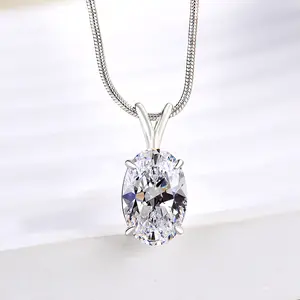 Effinny 3.5ct Oval Cut Pendant Necklace In 925 Sterling Silver,5A Grade Cubic Zirconia Anniversary Necklace,Women Pretty Choker Daily Outdoorfun