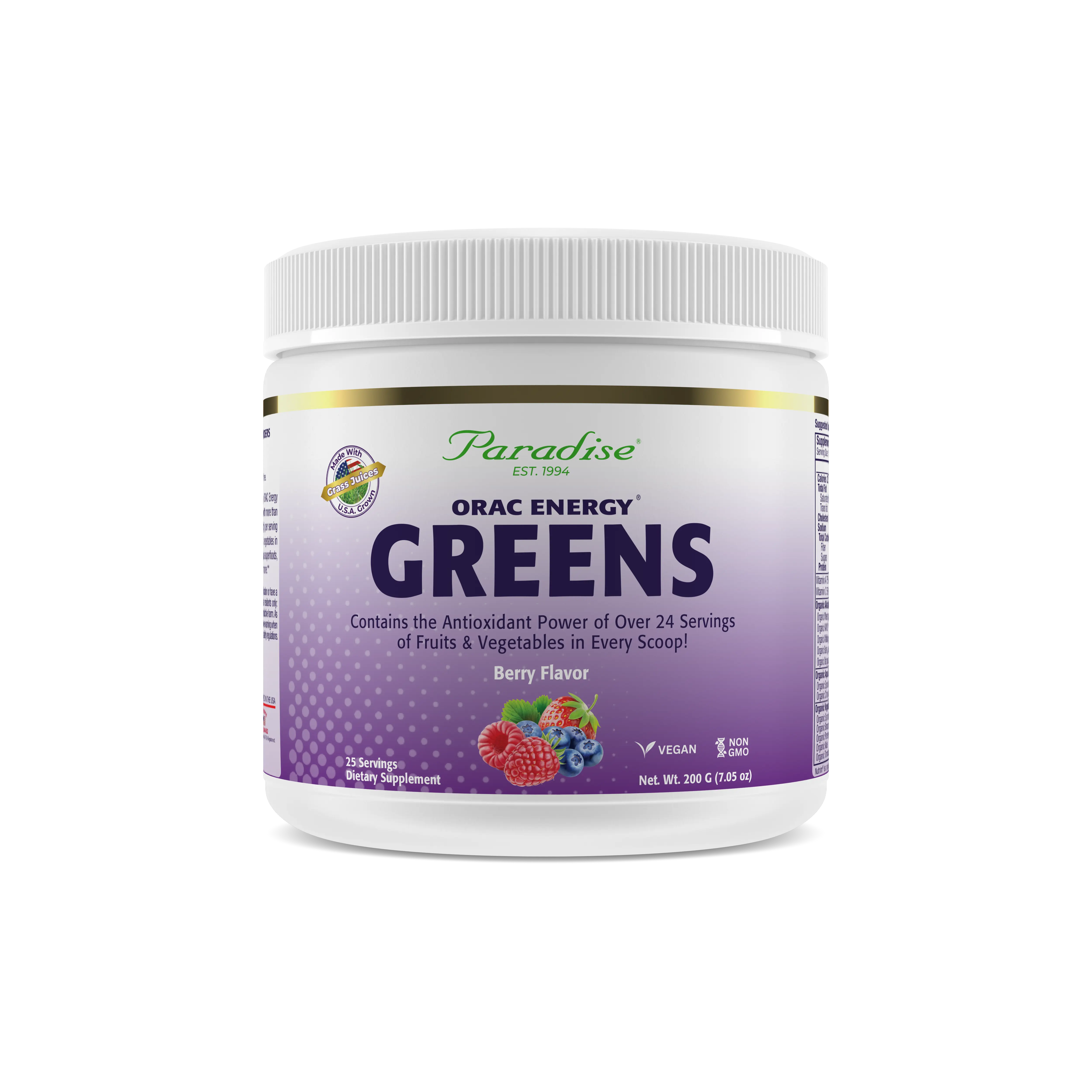 ORAC Energy Greens Berry Powder | 24 Servings | Spirulina, Wheatgrass, Chlorella | Energy & Daily Greens Supplement