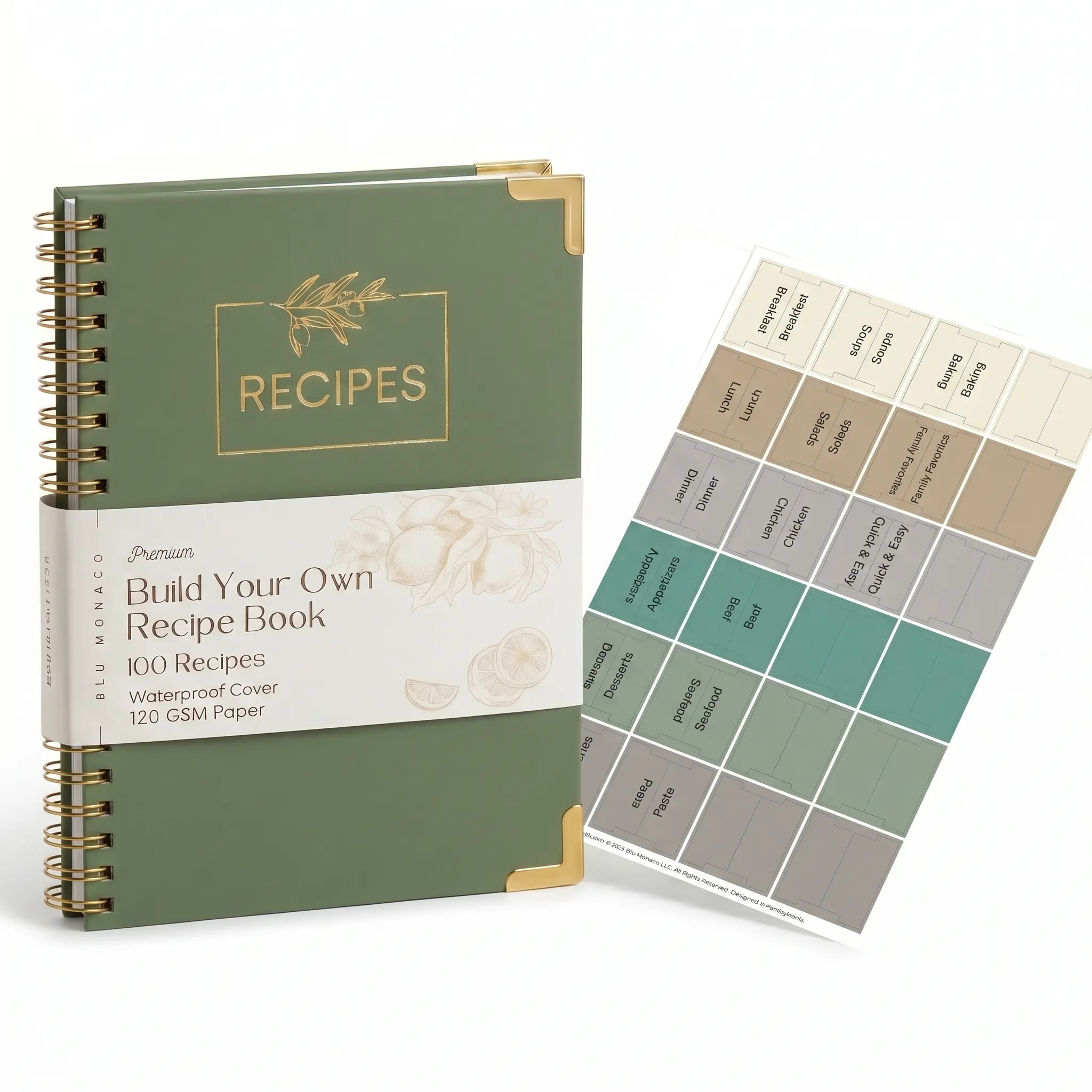 BLU MONACO Customizable Colored Tabs Foldable Spiral-Bound Journal Notebook, 8.5x11 in Office Stationery, 160-Page Recipe Planner for Computers & Office Equipment