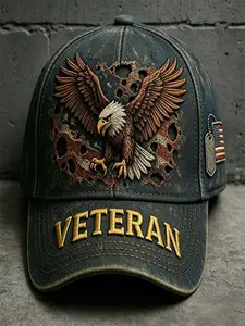 Veteran Tribute Eagle Baseball Hat, Vintage Military Style, Adjustable Casual Sun Hat, Usa Flag & Patch Details, Unisex, All Seasons