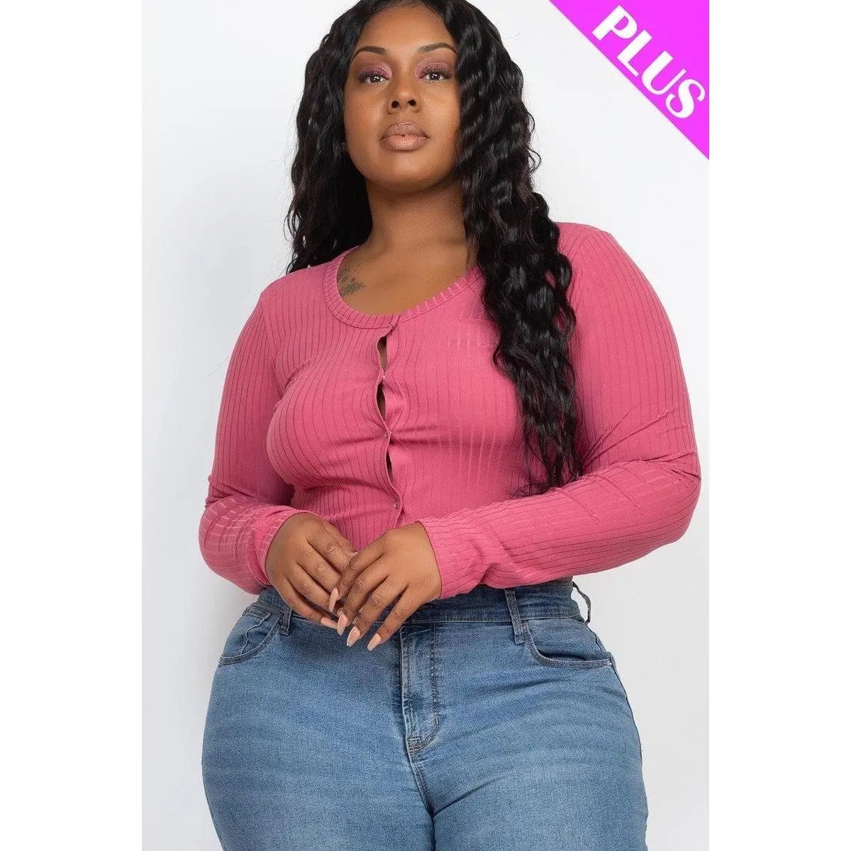 Plus Size Button Up Cropped Top