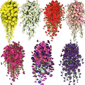 3PCS set of high-density, premium rose-coloured hanging artificial vine flowers; UV-resistant rose-coloured hanging artificial morning glory bouquet; ideal for wedding decorations and garden landscaping; evergreen, low-maintenance artificial flowers