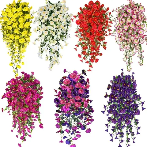 3PCS Chic High-Density Premium Pink Rose Artificial Flower Hanging Bundle - UV-Resistant Morning Glory Fake Plant Decoration, Low-Maintenance Evergreen Faux Flower Decorations, Auspicious Wedding-Ready Bloom for Home Garden
