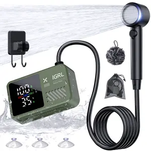 Portable Camping Shower kit - Rechargeable Pump with Bath Sponge, One-Button Control, 10L/min Flow, 4 Spray Modes,  IPX8 Waterproof, for Hiking, Travel, Car Washing, Pet, Watering Plants Green