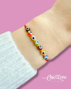 Red String Evil Eye Bracelet, Colorful Glass Beads, Adjustable Cord, Minimalist Handmade Jewelry Trendy Fashionable Accessories