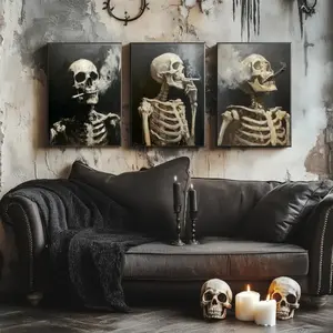 3 Pieces Optional Wooden Frame Retro Gothic Victorian Skull Portrait Canvas Painting Art Dark Academia Ghost Wall Poster Home Wall Art Print Room Decor Color Accurate Reproduction Hanging Painting High Gram Weight Thickened Wall Painting