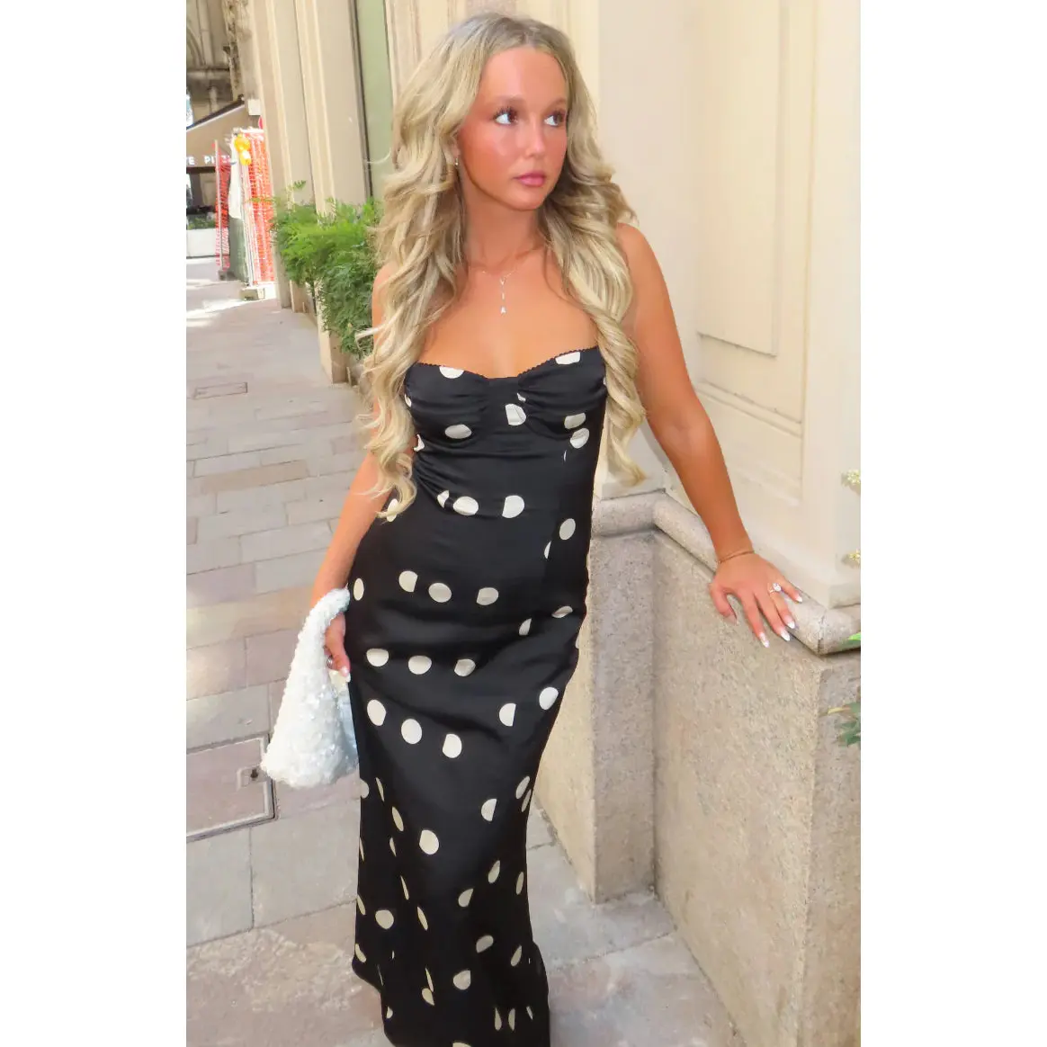 Smith Black Satin Spot Maxi Dress