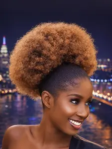 Drawstring Ponytail for Women Afro Puff Kinky Curly Hair Ponytail Extension Heat Resistant Synthetic Fiber Natural Fluffy Synthetic Natural Hair Ponytail for Daily Use