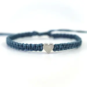 Silver Heart Braided Anklet Bracelet Adjustable Trendy Jewelry Boho Waterproof Awareness Many Colors to Choose