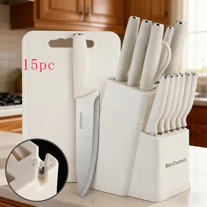 4-piece/15 piece set with built-in sharpener, kitchen knife set (including knife holder) - dishwasher washable, stainless steel kitchen knives with ergonomic handle, suitable for both men and women sharp knives, white version