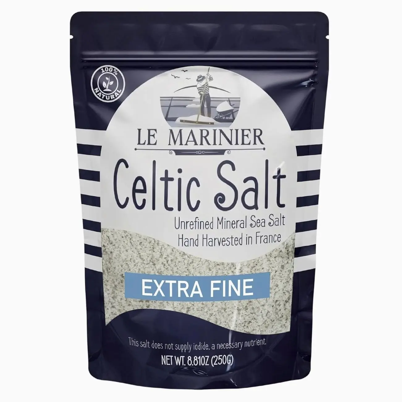Le Marinier French Sea Salt Extra Fine, 8.81oz – 0.6lb. Celtic Salt Organic- 100% Natural, Mineral Rich, Unrefined, Hand Harvested (0.6lb Extra Fine)