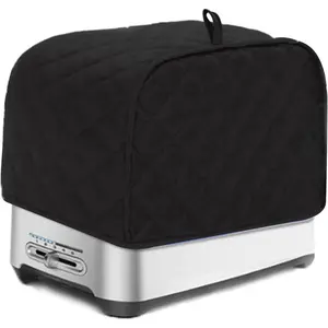 Polyester Fabric Quilted Four Slice Bread Toaster Cover Bakeware Protector, Dust and Fingerprint Protection- Best Gift for Mother, Black