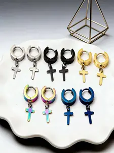 Stainless Steel Cross Earrings Set, Unisex Design, Multiple Colors Available, Ideal for Daily Wear or Parties, Perfect Gift for Friends