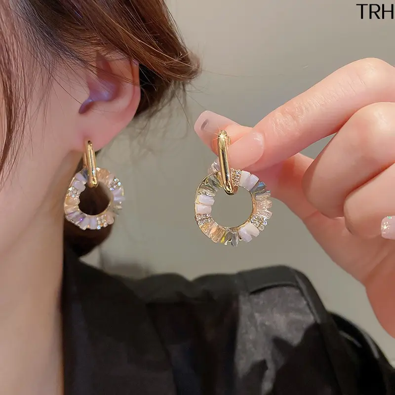 2026 New 2 in 1 Detachable Women Hoop Earrings, Gold Plated Copper Baguette Colored Crystal Circle Drop Huggie Hoops, Convertible Two-Way Wear Polished Ear Jewelry, Lightweight Hypoallergenic Earrings for Office Commute Date Party Birthday Gift
