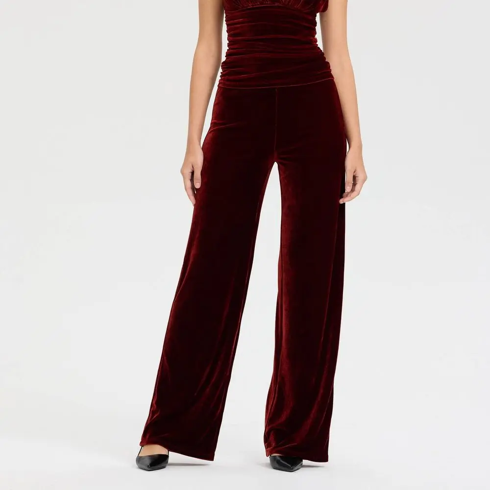 Women's High-Rise Wide Leg Velvet Spandex Pull-On Pants - A New Day, Flat-Fit Garment for Matching Tops