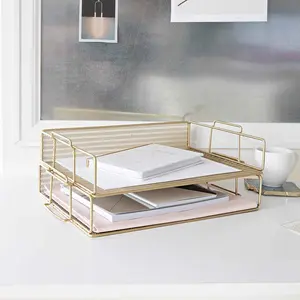 BLU MONACO 2 Tier Paper Tray Set - Stackable Metal Desk Organizer for Classroom and Office Supplies - 14.7"x 9.75"x 5.6"