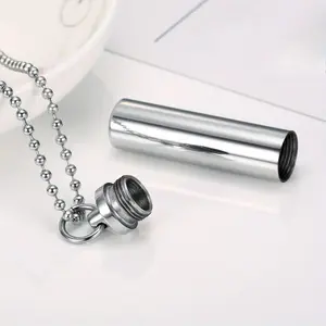 Geometric Cylindrical Stainless Steel Pendant Perfume Necklace - Openable Cap Smooth Wishing Bottle, Unisex Fashion Costume Jewelry, Emergency Survival Supplies, Perfume Necklace Necklaces