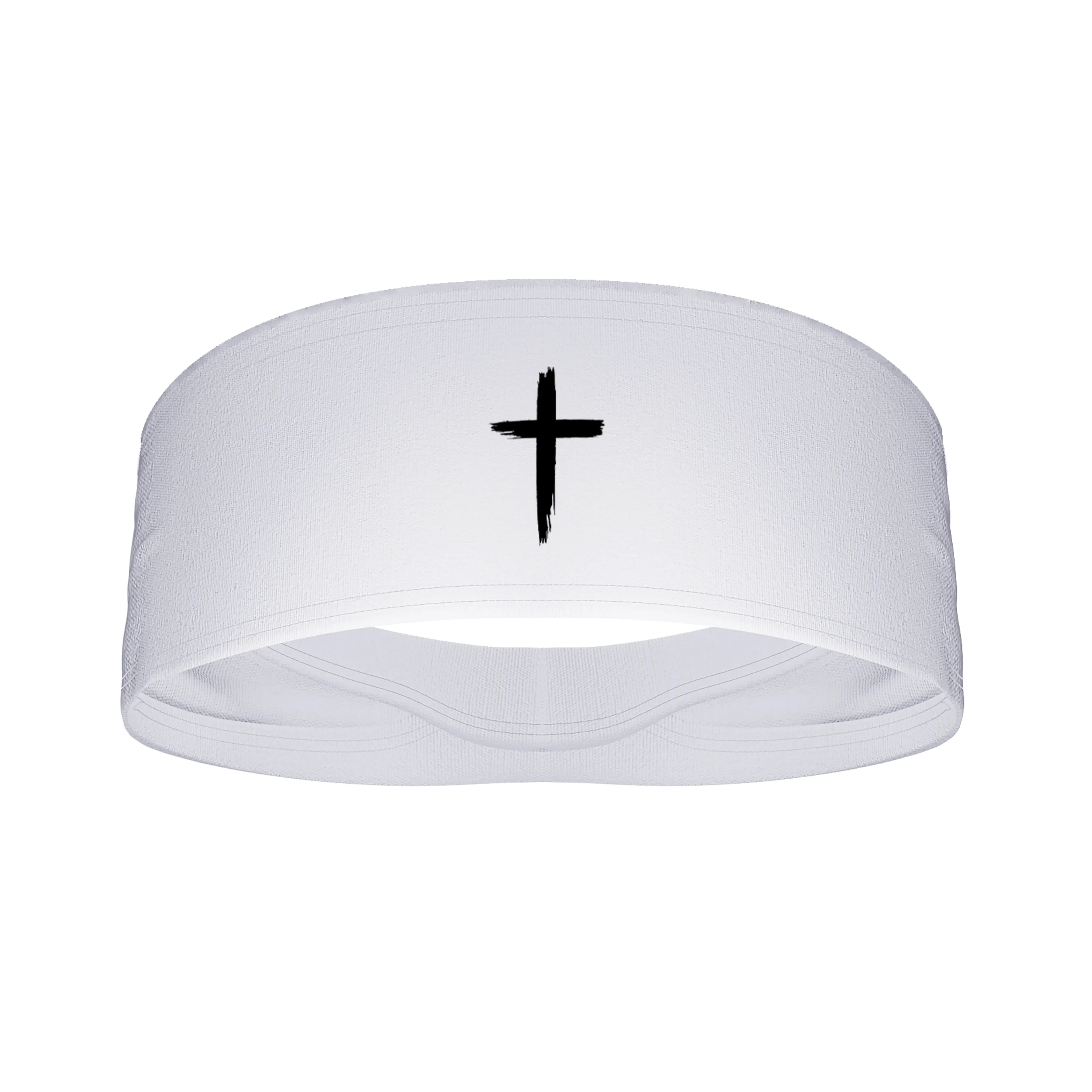 Distressed Cross Wide Tapered Headband - Christian Jesus Faith God Workout Sweatband Football Basketball Soccer Running Baseball Softball Weightlifting Wrestling Athletic Fitness Distressed Accessories Bible Verse Head Band Sweat Band Bandana