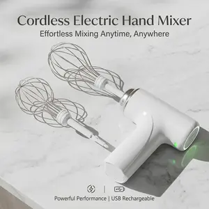 Cordless Hand Mixer, 3-Speed Handheld Electric Whisk with 2 Detachable Stirring Whisks (White) kitchen multifunctional