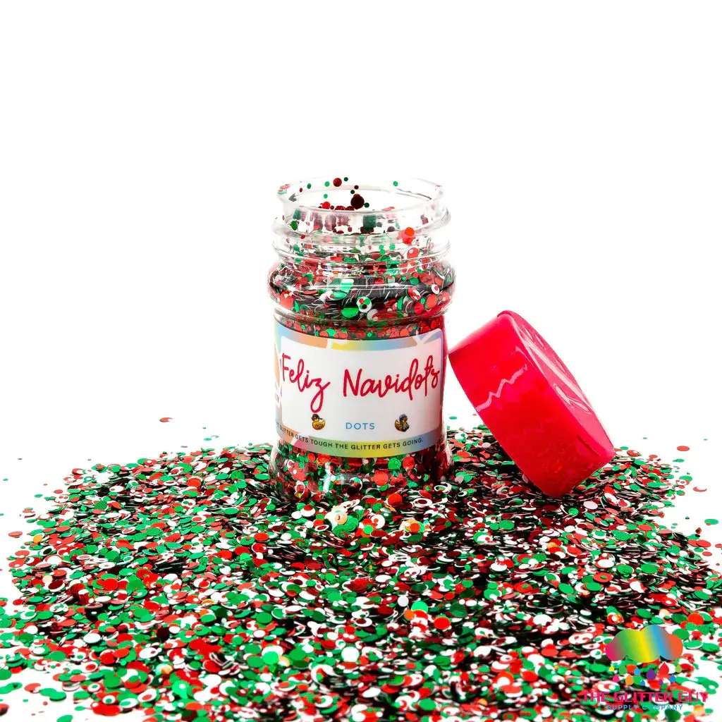 Feliz Navidots Shape Glitter by The Glitter Guy, Circle Cuts, Clump Free, Metallic, Polyester, UV Resistant Nail Art Decoration for Beauty & Personal Care Nail Care