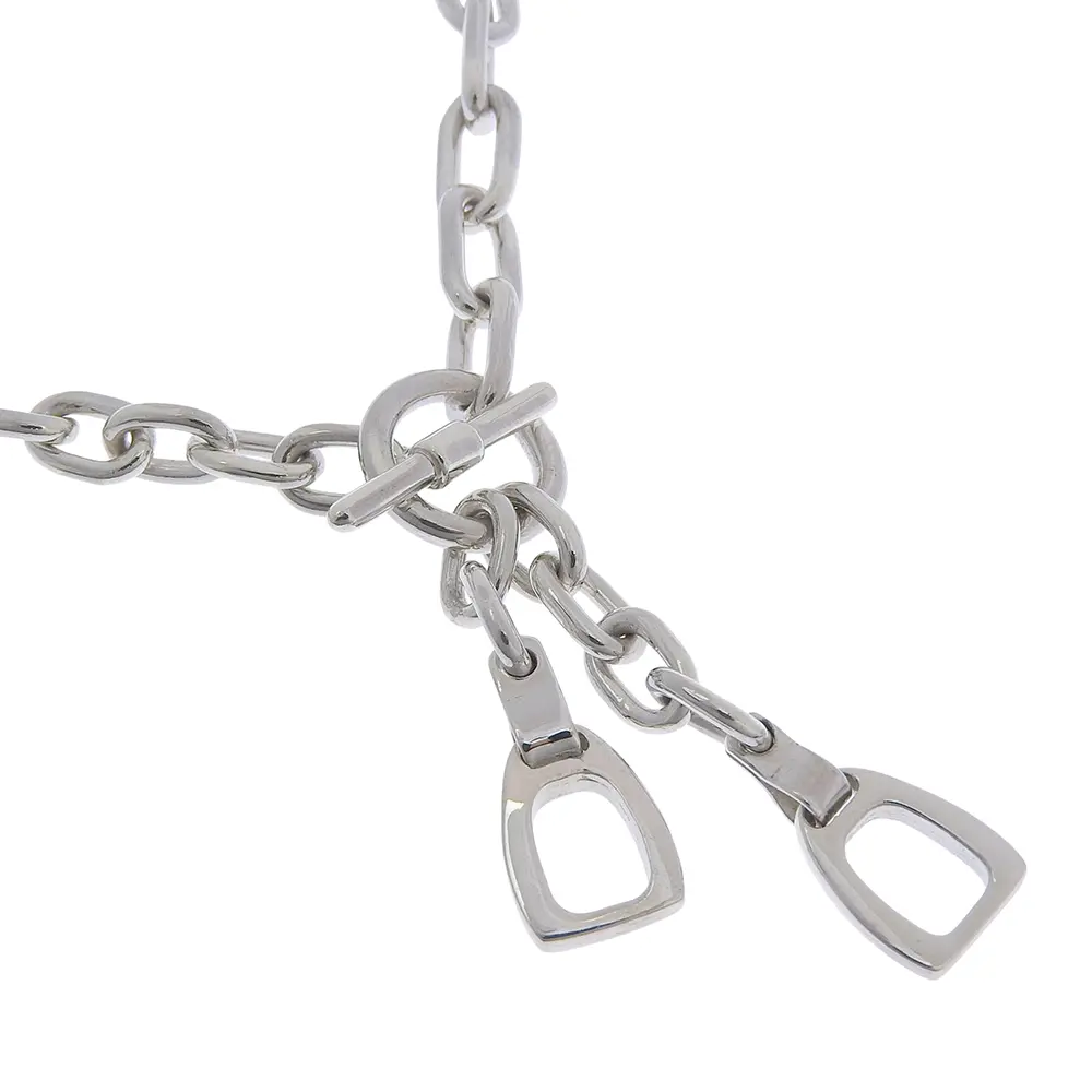 Pre-owned GUCCI Sterling Silver 925 (Ag925) Small Leather Goods Horsebit Silver Necklace