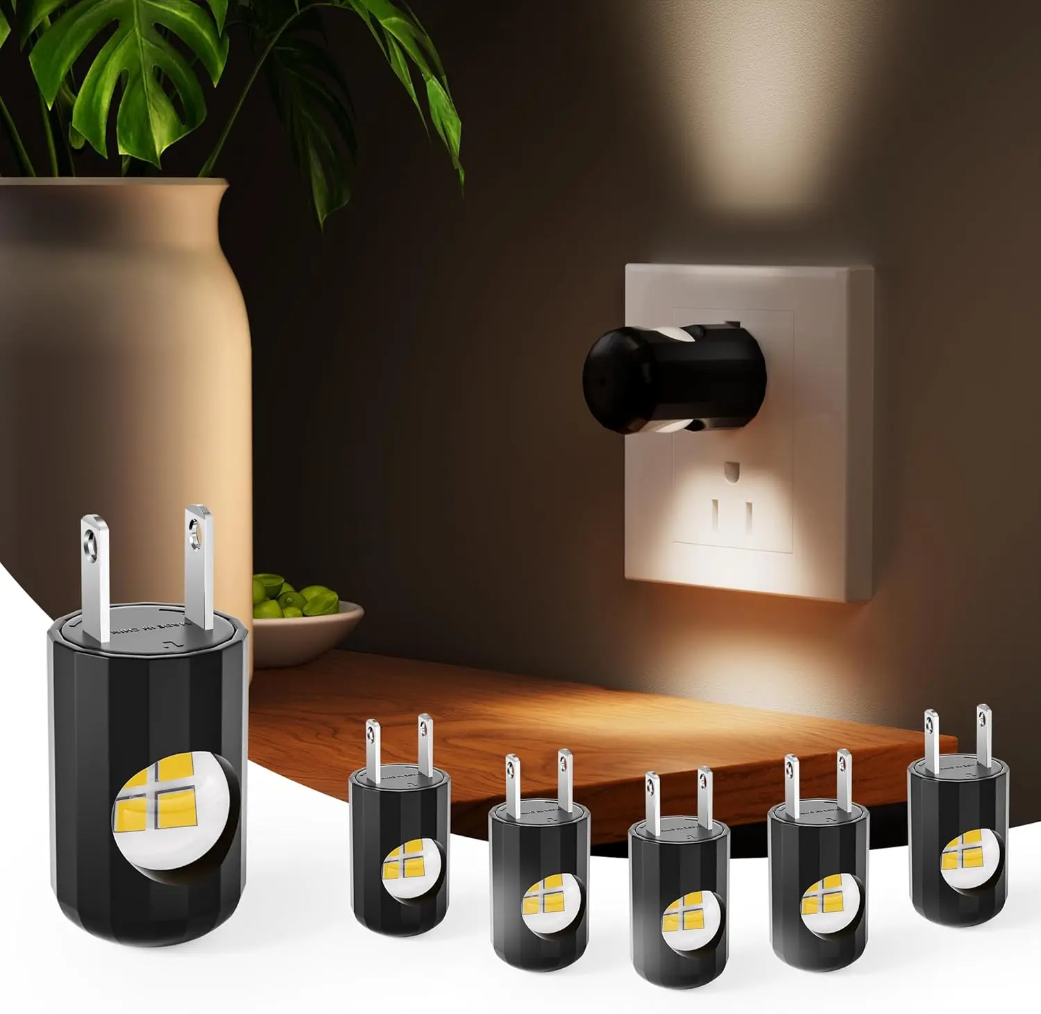 6 Pack LED Night Lights with Dusk to Dawn Sensor, 3000K Soft White, Plug in Wall Night Lights for Kids, Kitchen, Hallway, Bathroom, Bedroom,Non-Dimmable