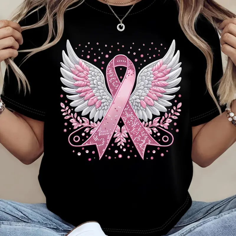 Women's Breast Cancer Awareness Graphic 100% Cotton Sports Top - Casual Crew Neck, Lightweight Breathable Fabric, Short Sleeve, Regular Fit, Sporty Chic, XL, for Spring/Summer Outdoor Activities, Machine Washable, Do Not Dry Clean