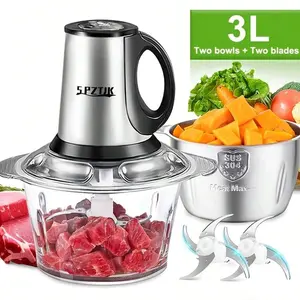 SPZTJK SPZTJK Food Processor With 2 Bowls, 101. 45oz Meat Grinder For Baby Food, Meat, Onion, Salads, Nuts, Vegetables Chopper, 2 Speed Food Processor Electric Vegetable Chopper, Garlic Press, Food Chopper, Masher, Stainless Steel Bowl+PC Bowl, Electric D