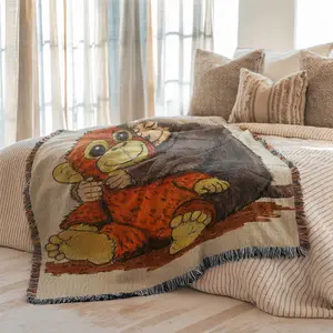 Multi-Function Tassel Woven Blanket -Punch Monkey Pattern Bed Blanket, Also for Sofa Cover Couch Throw Blanket Armchair Home Decor Room Wall Art Tapestry Furniture Slipcover Tablecloth Shawl Outdoor Picnic Camping Beach Towel Office Nap Hippie