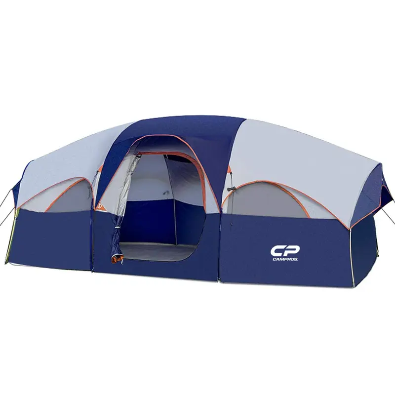 CAMPROS CP Tent 8 Person Camping Tents, Weather Resistant Family Tent, 5 Large Mesh Windows, Double Layer, Divided Curtain for Separated Room, Portable with Carry Bag