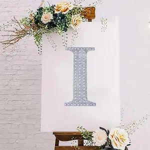 Decorative Rhinestone Alphabet "I" Letter Stickers 8", Silver Glitter Adhesive Craft Letters - DIY Sparkle Embellishments