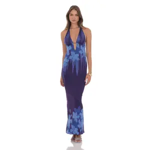 Floral Rhinestone Maxi Dress in Purple