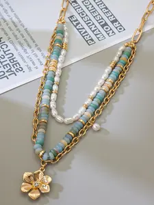 Fashionable Multi-Layer Alloy Flower Pendant Necklace, Elegant Collarbone Chain for Women, Trendy Layered Jewelry Accessory