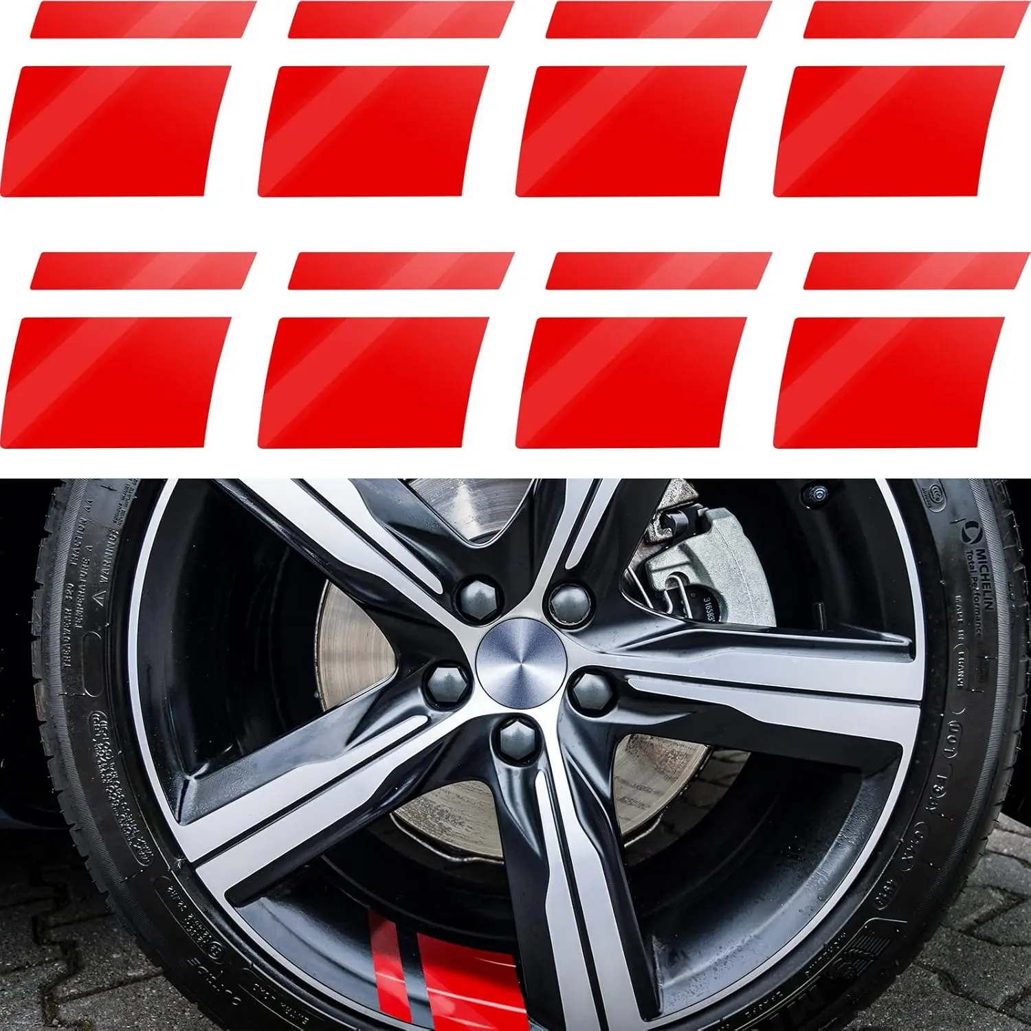 8 count Wheel Rim Decal Stripes  Decals for 18-21 Inch Wheels Reflective  Stickers 2.36 x 2.75 Inch Automotive Decals Hash Stripe Stickers Tire Rim Safety Decoration Accessories(Red)
