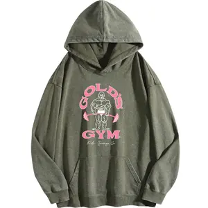 Holafish Women's GYM Print Acid Wash Hoodie Vintage 2025 Sweatshirt Oversized Loose Fit Winter Warm Streetwear Casual Tunic Graphic Crewneck Everyday Ribbed Style Joggers Soft