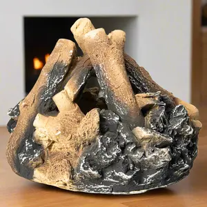 Barton Realistic Ceramic Bonefire Logs for Firepit - 15" Diameter, Imitation of Wood Birch, Family Safe, No Assembly Required, Indoor/Outdoor Use