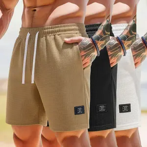 Spring  Men's Shorts with Letter Appliqué Patches Drawstring Elastic Waistband Pockets Regular Fit Casual Stylish Summer Everyday Bottoms Menswear Tropical