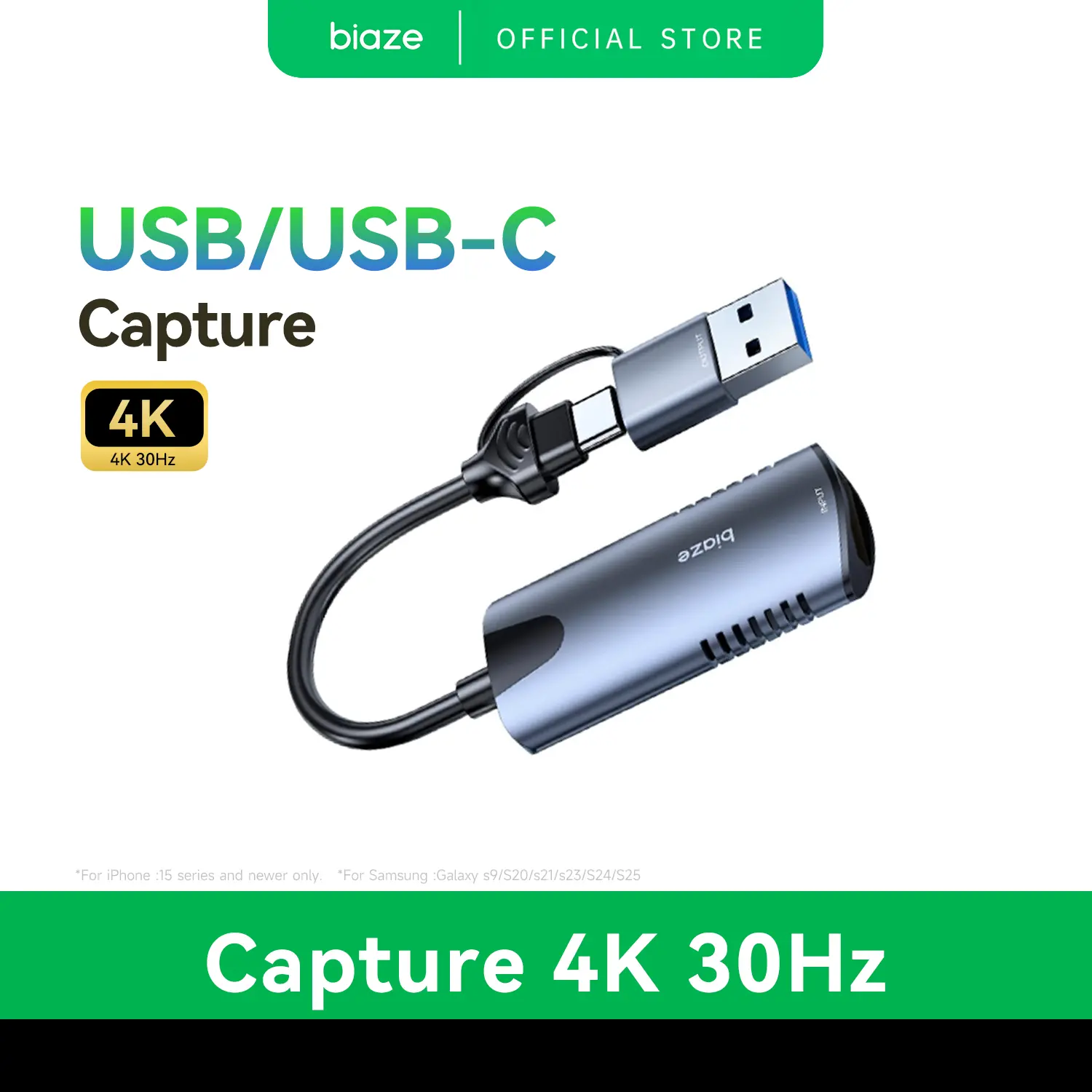 BIAZE GD16 4K HD Input Game Capture Card HD Multimedia Port to USB-A & USB-C Video Capture Device 1080P 60FPS High Refresh Rate Low Latency Capture Adapter Plug & Play for Game Streaming & Video Recording Compatible with back to school,back to school haul