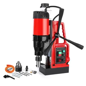 Magnetic Drill Press, 1550W 500RPM Portable Mag Drill Press, 10-Speed Core Drilling Machine for Metal Working, 3Pcs Drill Bits, Red
