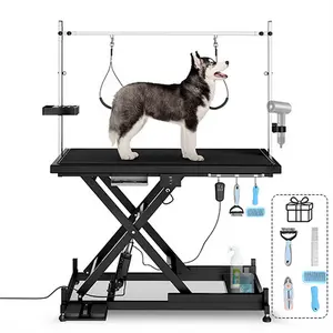 electric height-adjustable pet grooming table with 49.6 inch top for home groomers to care for cats and dogs