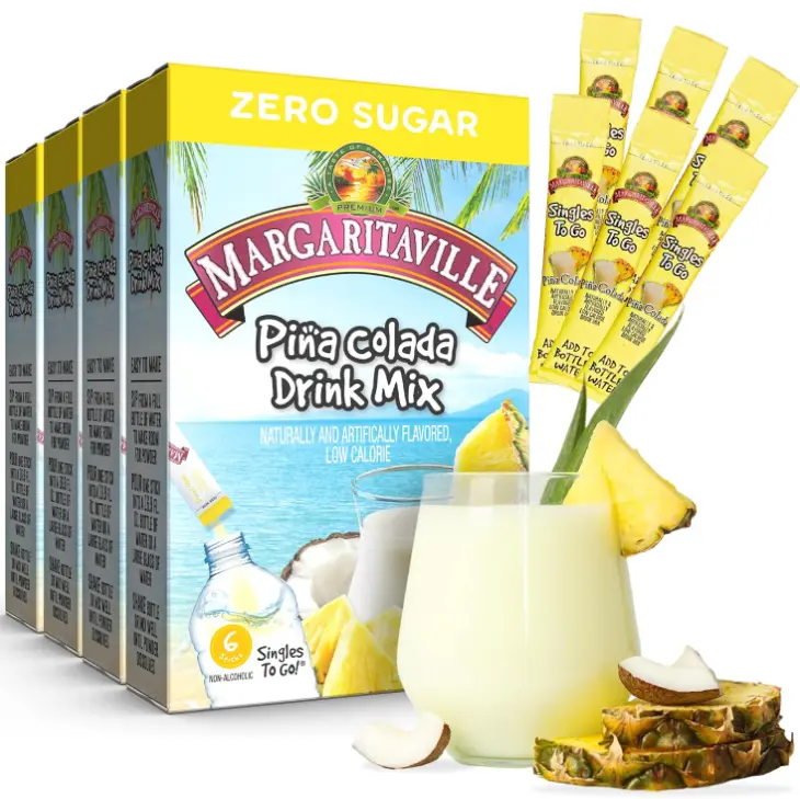 Margaritaville Singles To Go Water Drink Mix - Pina Colada Flavored, Non-Alcoholic Powder Sticks 6 CT, 0.70 Ounce (Pack of 4)