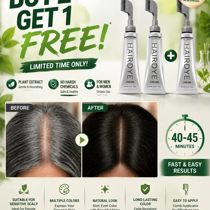PYEONAN Unisex Hair Dye Comb, Hypoallergenic, Natural Plant Extract Without Bleaching, Instant 2 in 1 +Grey Hair Coverage and Haircare ,Grey Hair Turn to Black Color or Drak Brown -Herbal Ingredients Hair Color 2.8Oz. /80g