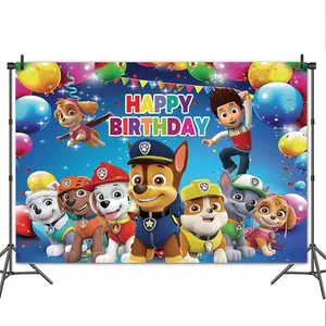 Paw Patrol Themed "Happy Birthday" Backdrop Banner for Kids' Party Decor with Vibrant Characters & Balloons Large Colorful Lightweight Easy Installation High-Quality Materials Ideal for Gifts and Celebrations - Photo