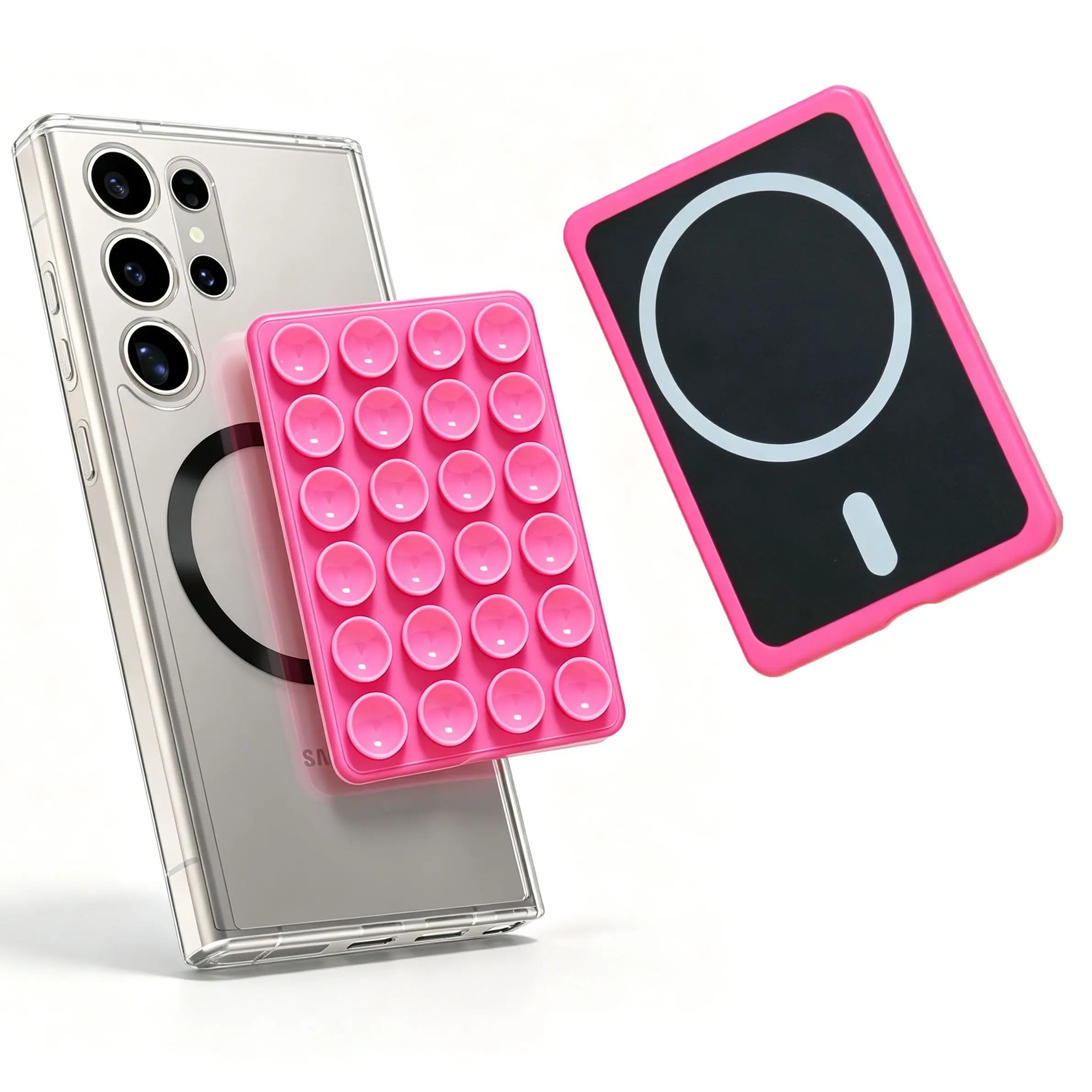 Magnetic Suction Phone Mount for MagSafe Case, Silicone Sticky Grip Secure Holder for iPhone, Reusable Magnetic Mount Hands-free Stand/Recording Video/Live Streaming for Instagram Influencer/Rose Red desk use octo buddy