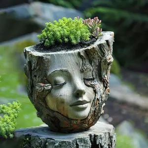 Creative Face Design Garden Pot, Resin Creative Baroque Style Succulent Plant Pot with Drainage Hole, Decorative Cute Head Flower Pot for Indoor Outdoor Garden, Succulent Planter